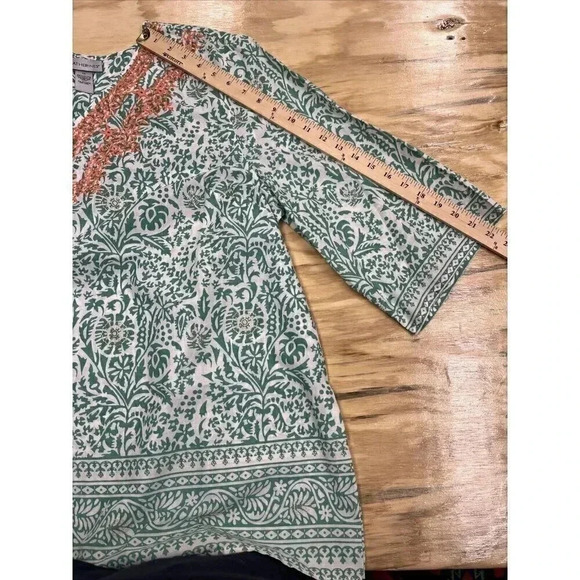 Catherine’s Size 1X Printed/Embroidery V Neck 3/4 Sleeve Tunic 100% Cotton - Picture 6 of 12